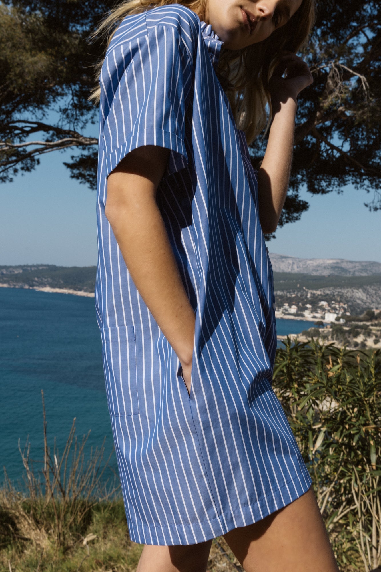 Safran jumpsuit with blue stripes