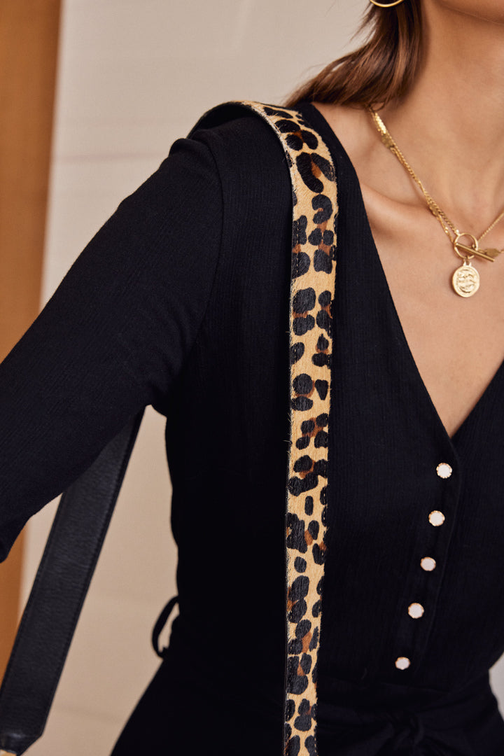 Bag César black handle leopard
