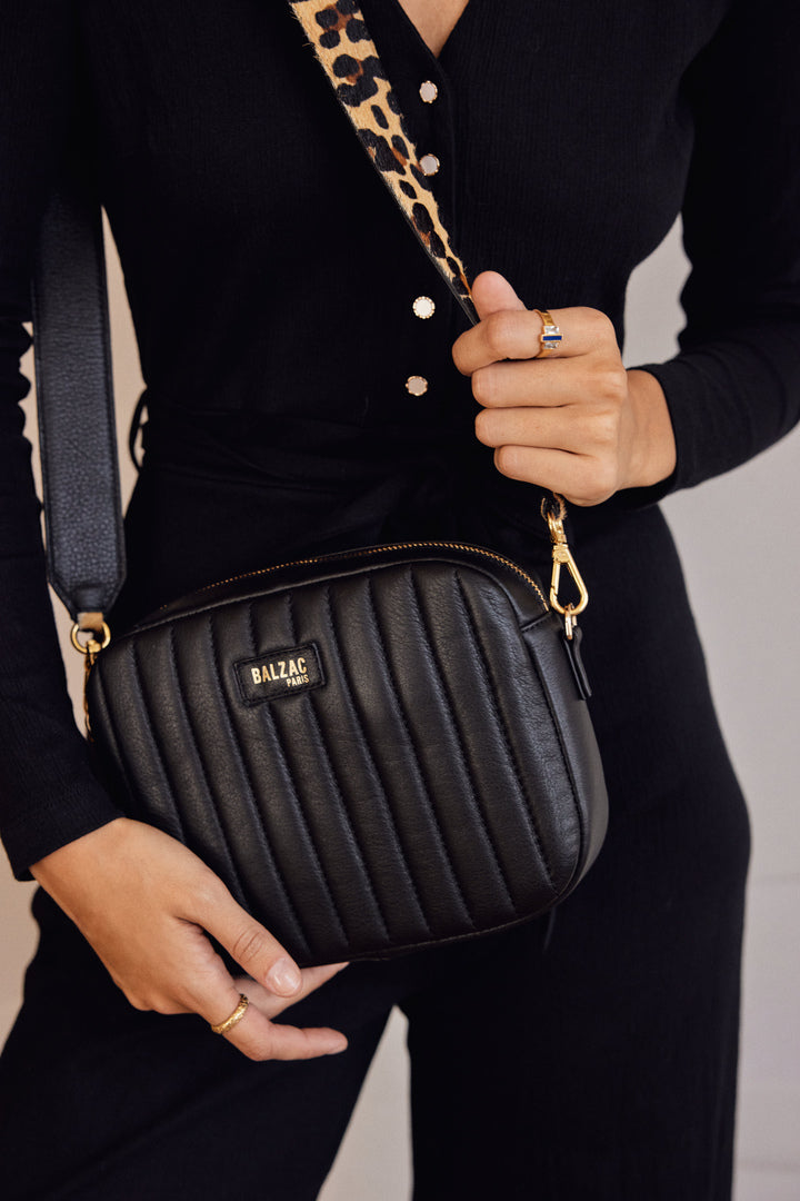 Bag César black handle leopard