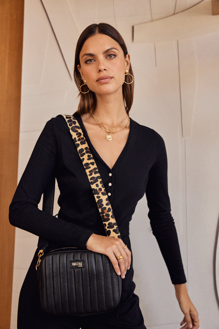 Bag César black handle leopard