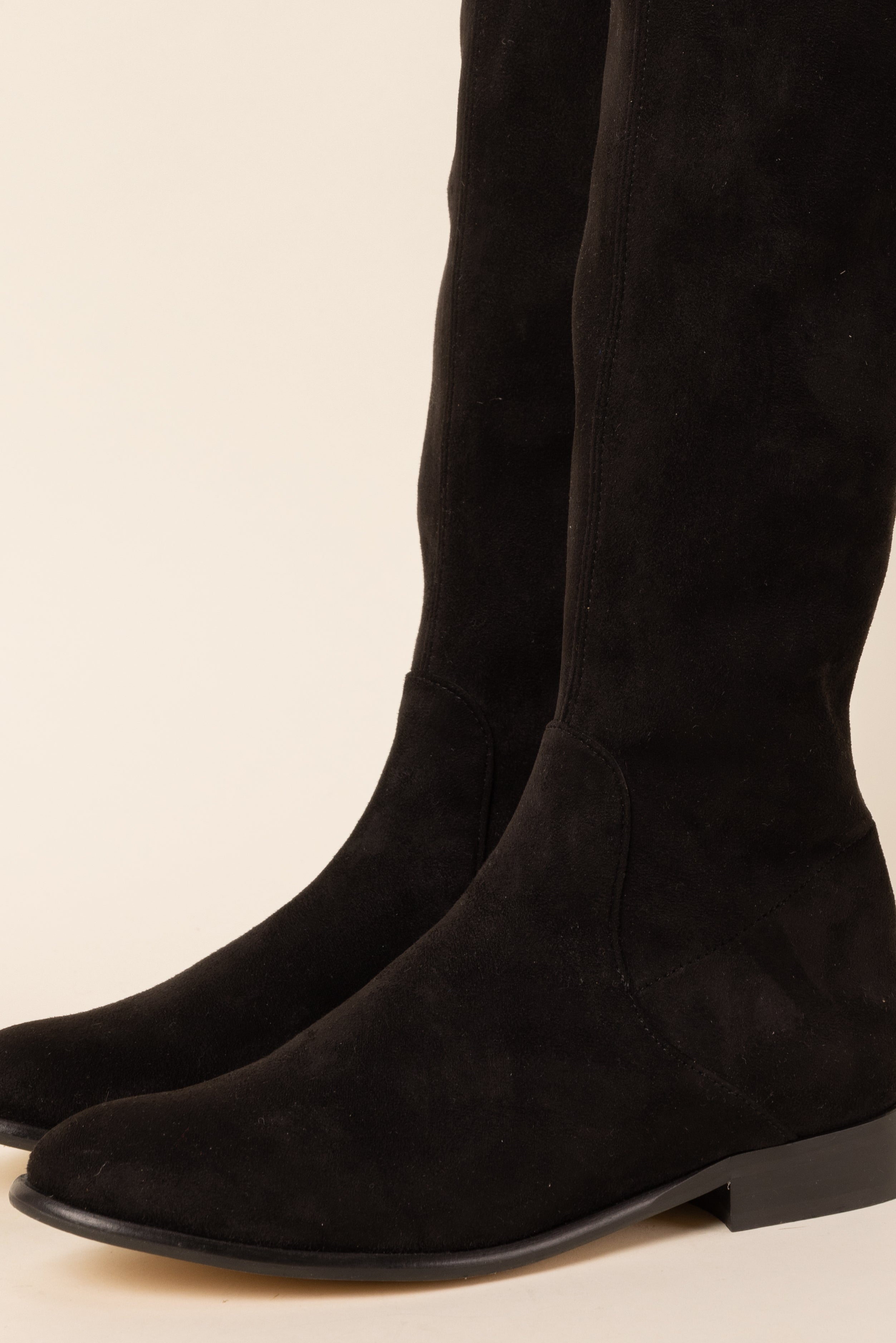 Swanie flat black velvet thigh high boots Balzac Paris