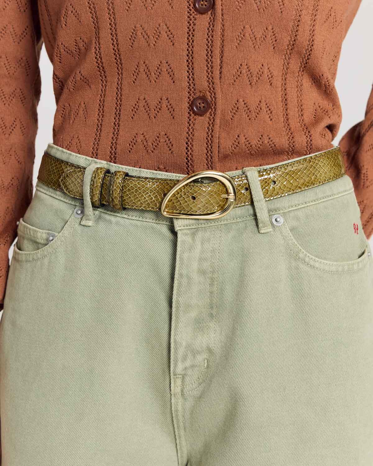 Basma patent leather embossed khaki belt