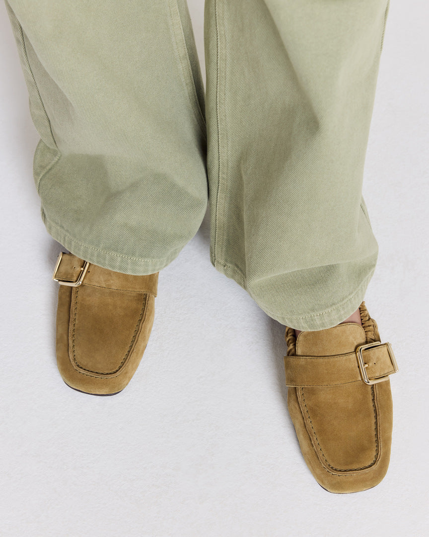 Alixia khaki split leather moccasins