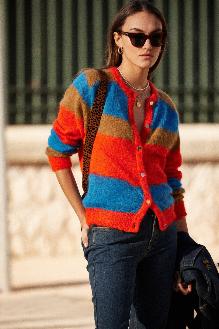 Orange and deals blue cardigan