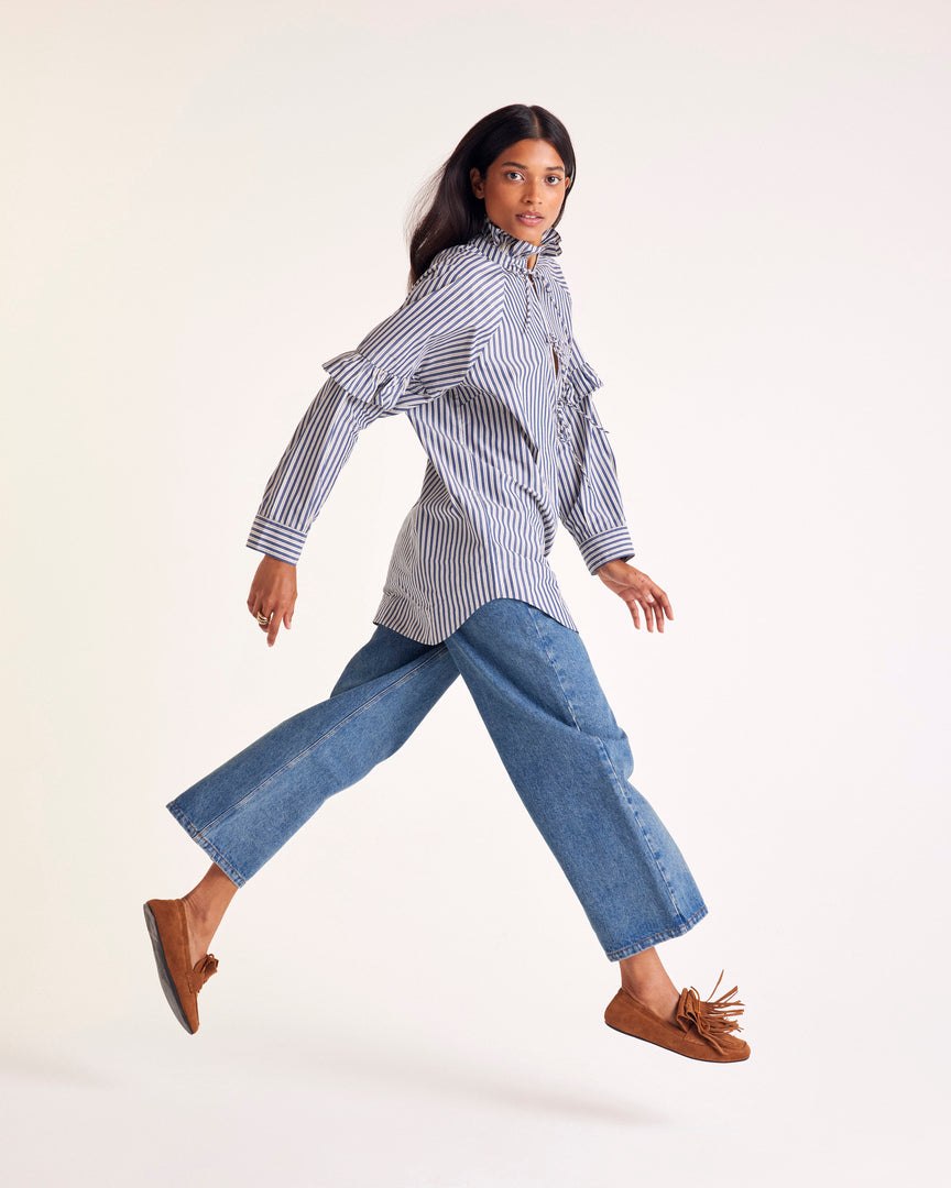 Alix loafers with hazelnut split leather fringe