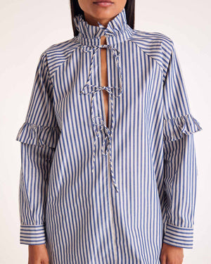 Mahault tunic with navy, ecru and grey stripes