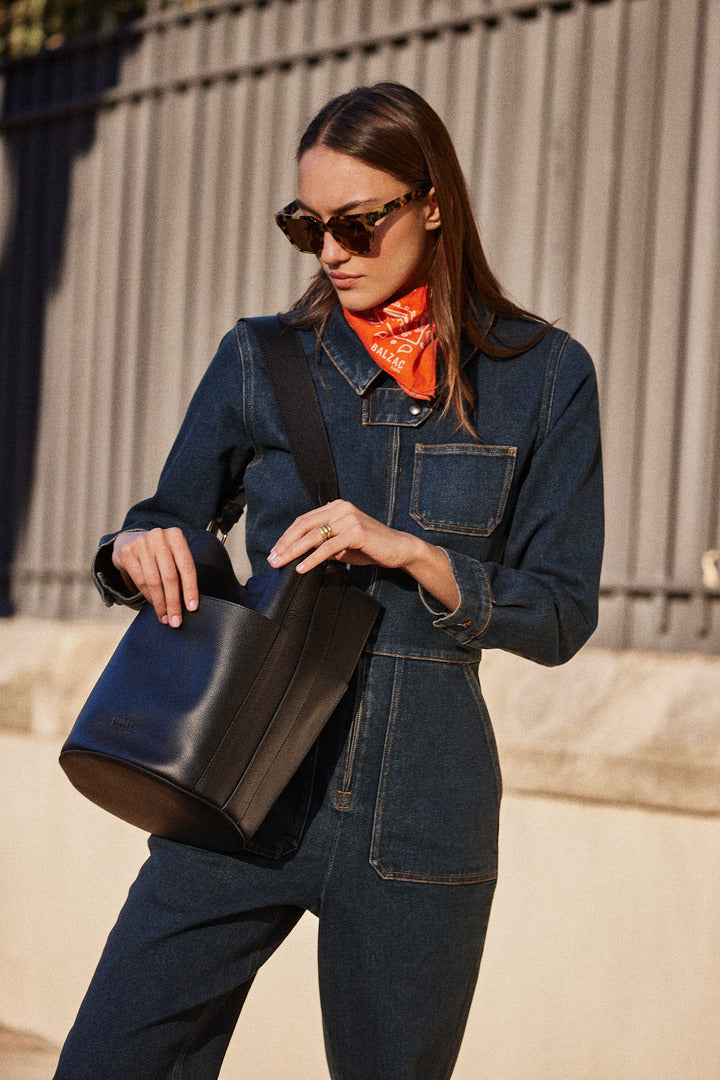 Bag Grand Sofia grained black interior navy