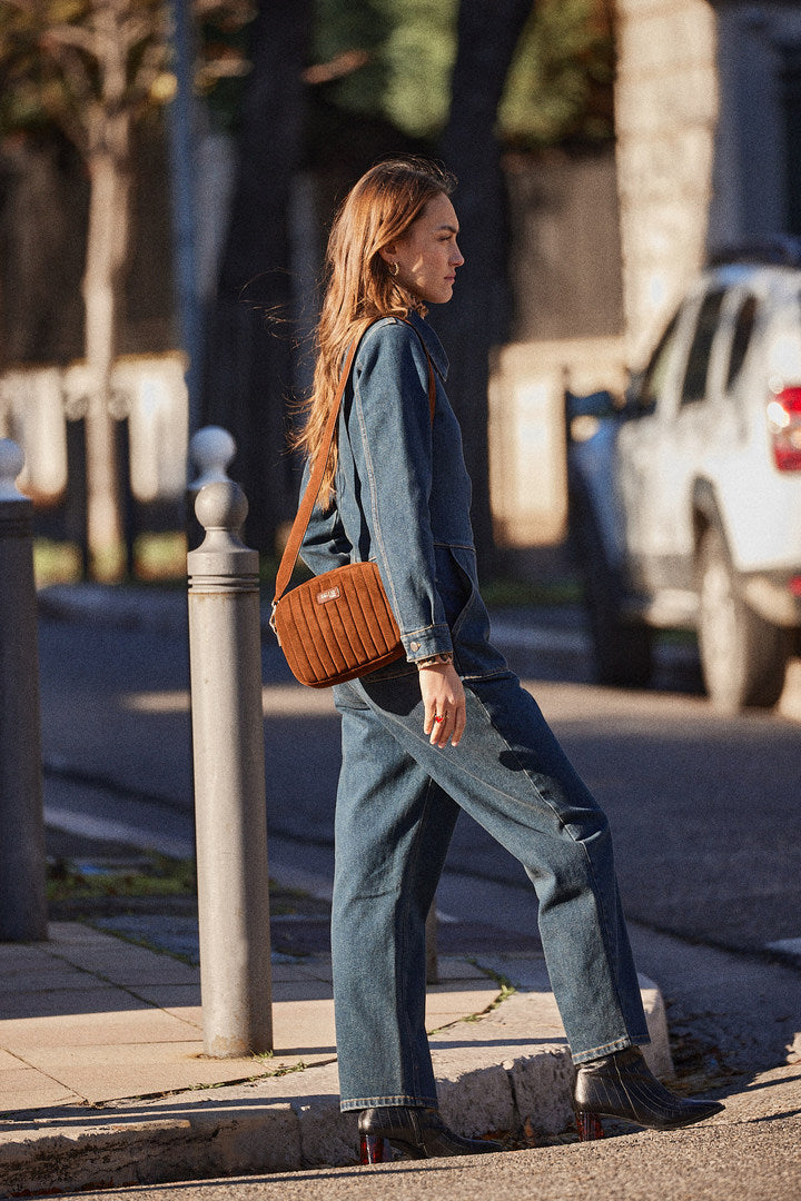 Bag César suede of leather chocolate