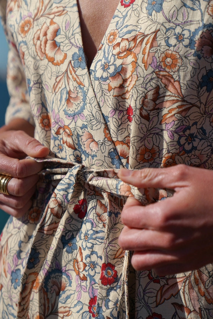 Robe Kimono Familia imprimé indienne fleurie