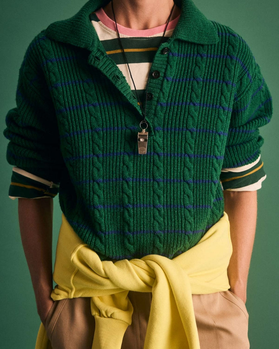 Pull Isidore rayures vert, marine et jaune
