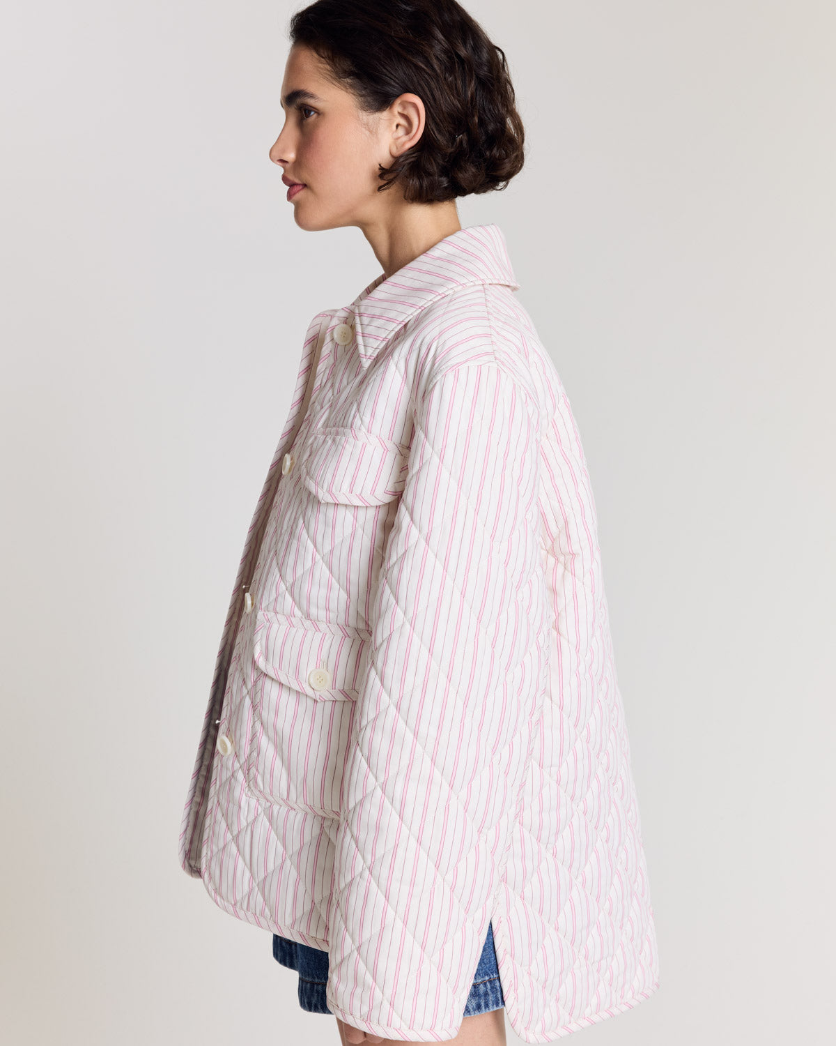 Hortensia jacket with pink and ecru stripes