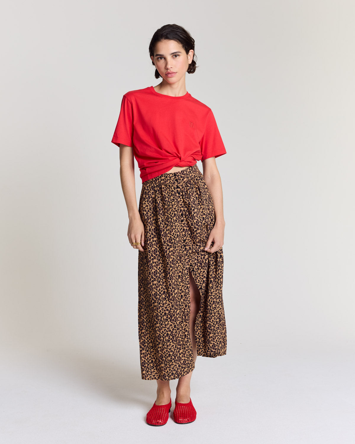 Bright red embroidered Bree T-shirt