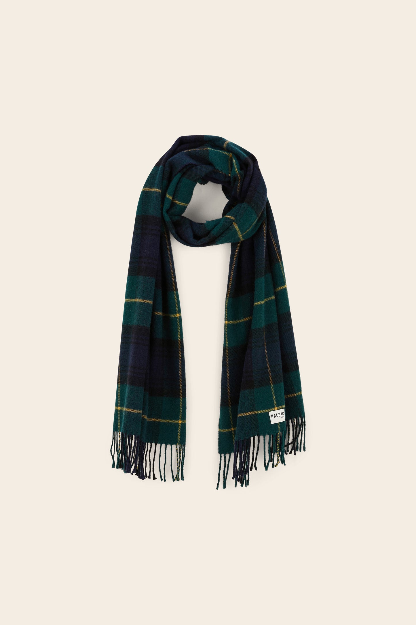 Public tartan green and navy scarf