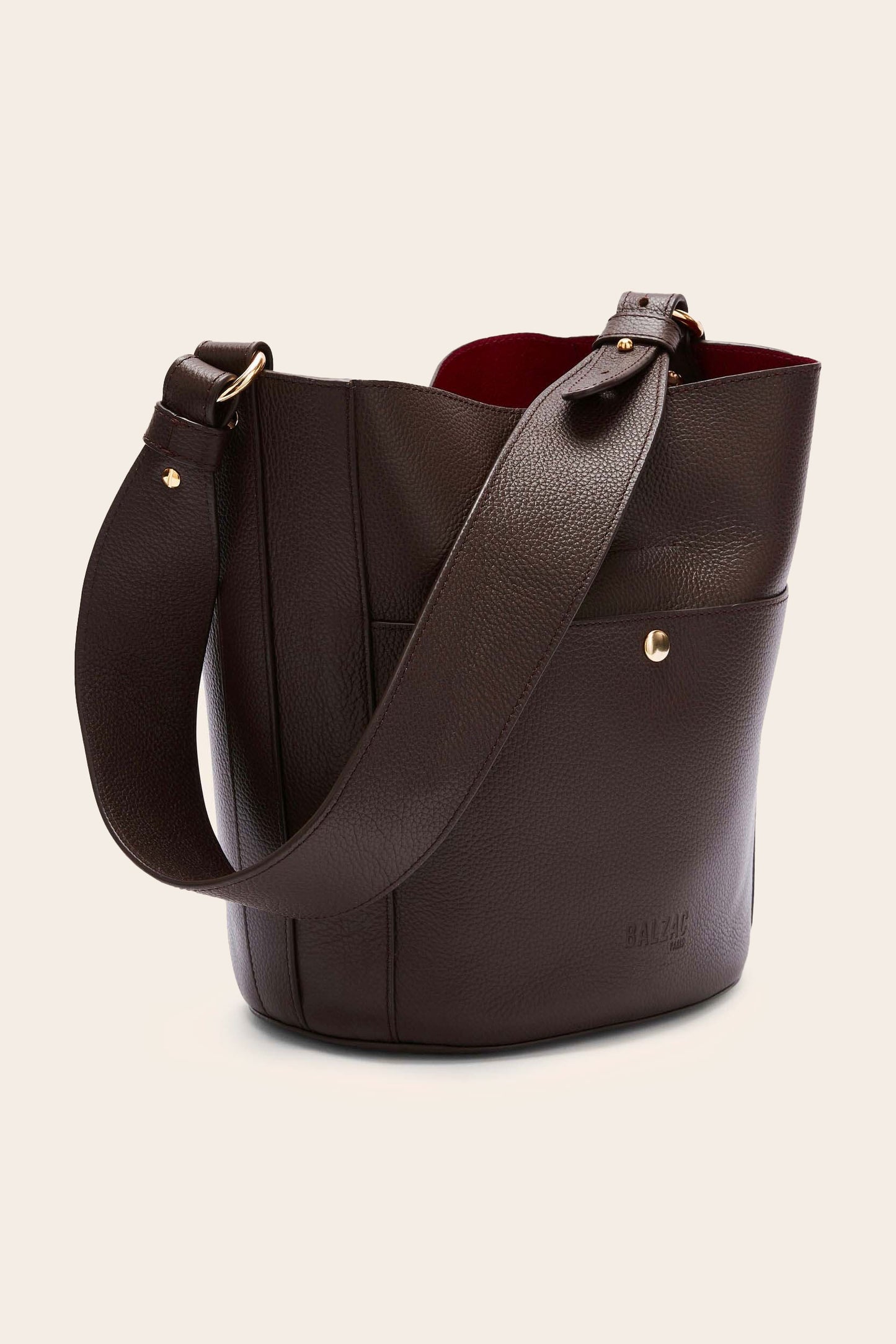 Sofia chocolate bag with burgundy interior