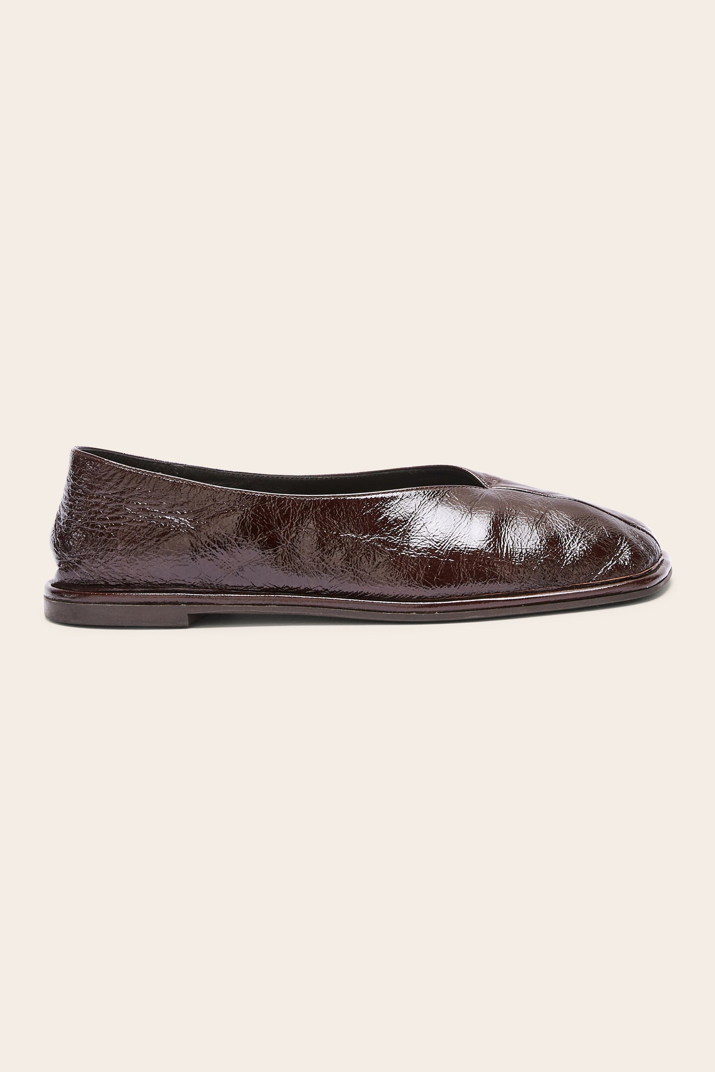 Elise chocolate crinkled patent leather ballerinas