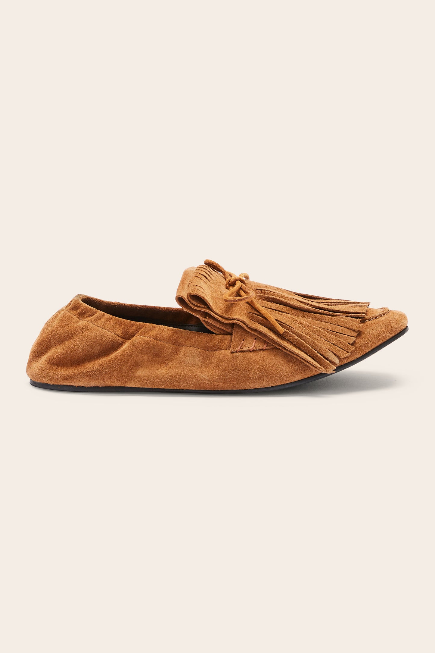Alix loafers with hazelnut split leather fringe