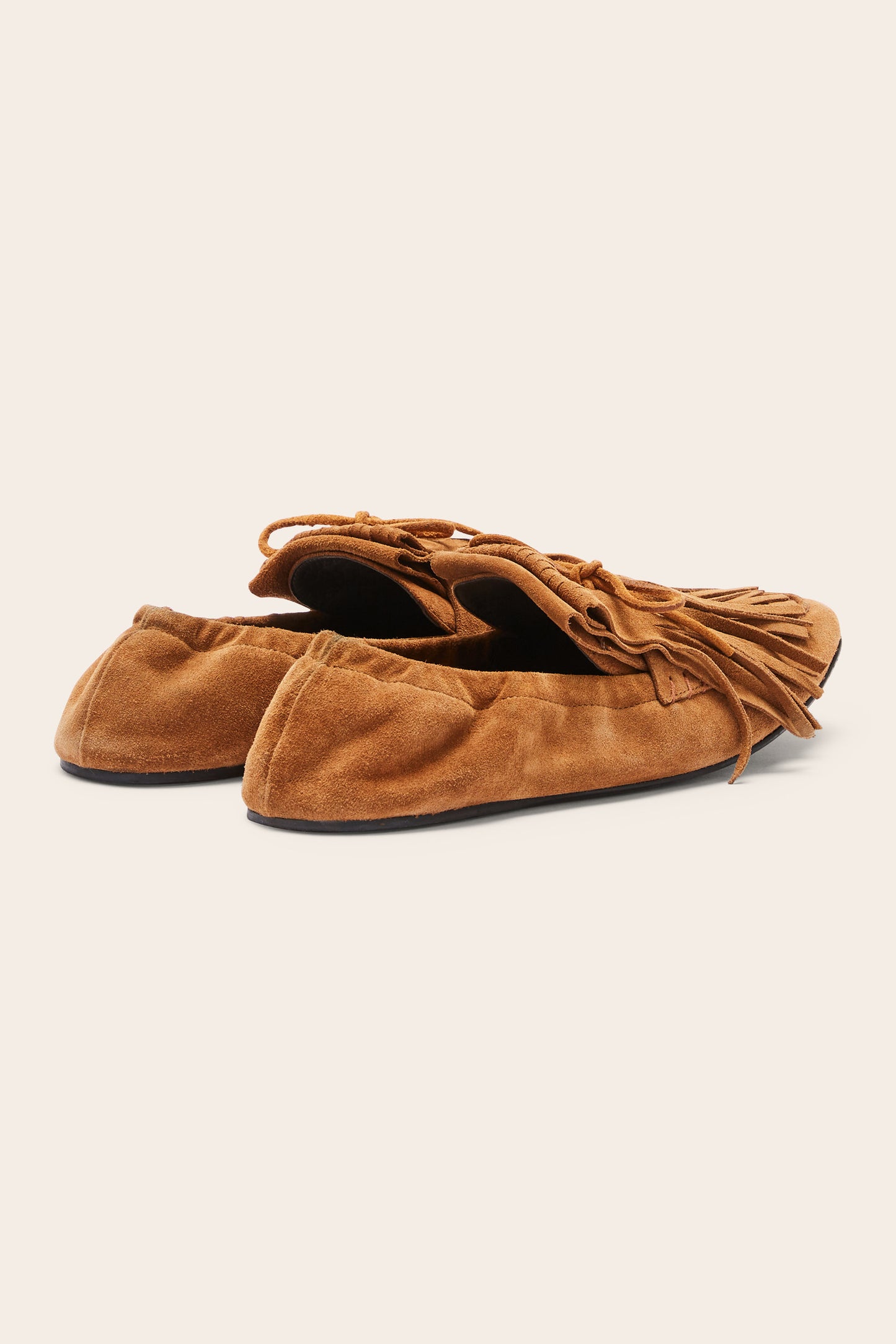 Alix loafers with hazelnut split leather fringe