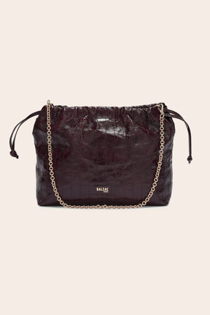 Amaïa chocolate crumpled patent leather bag