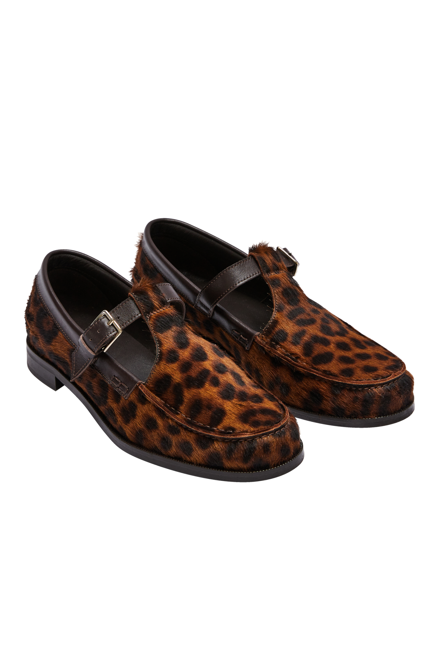 Mocassins Alban pony léopard fauve et chocolat
