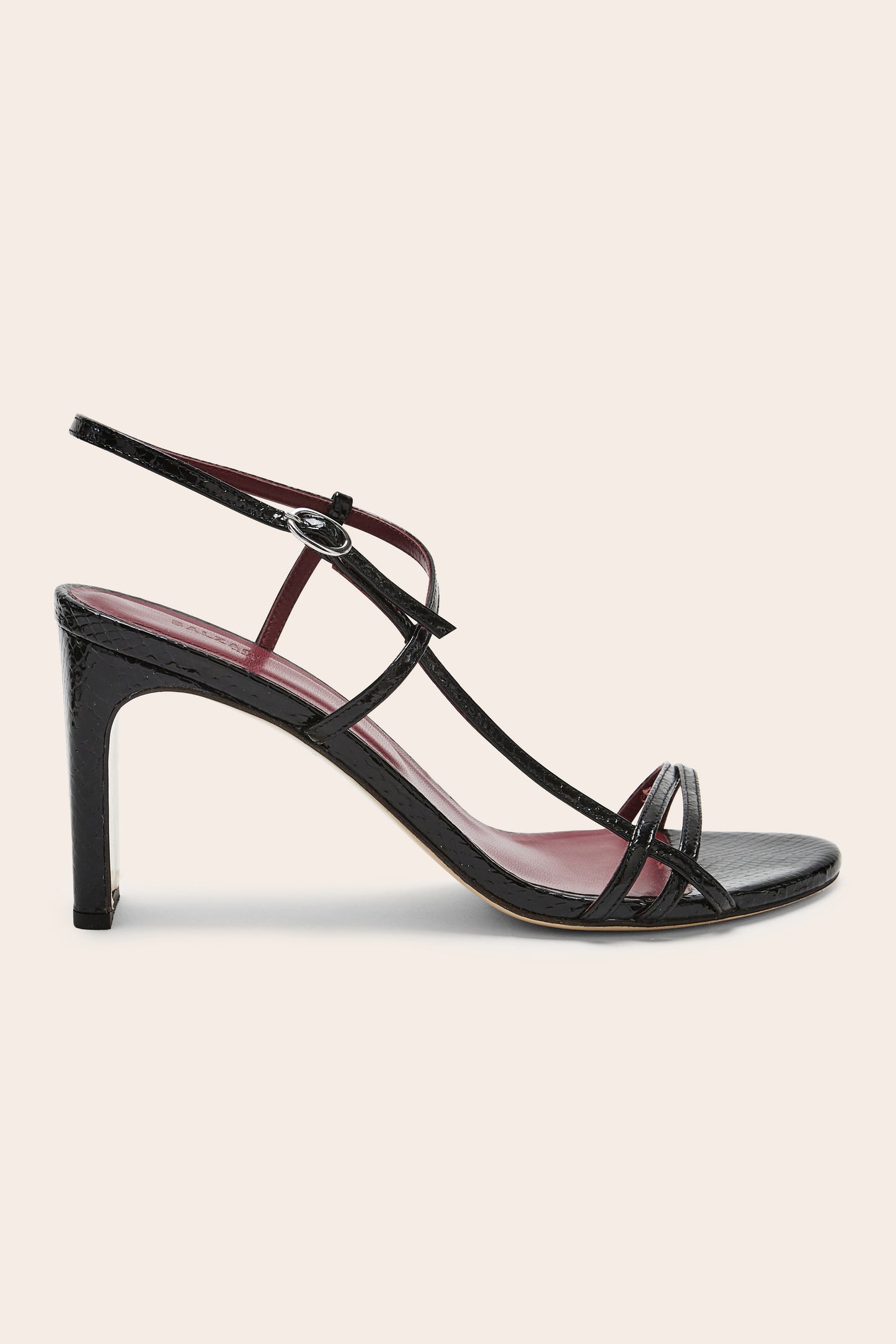 Cornelia sandals in black embossed patent leather