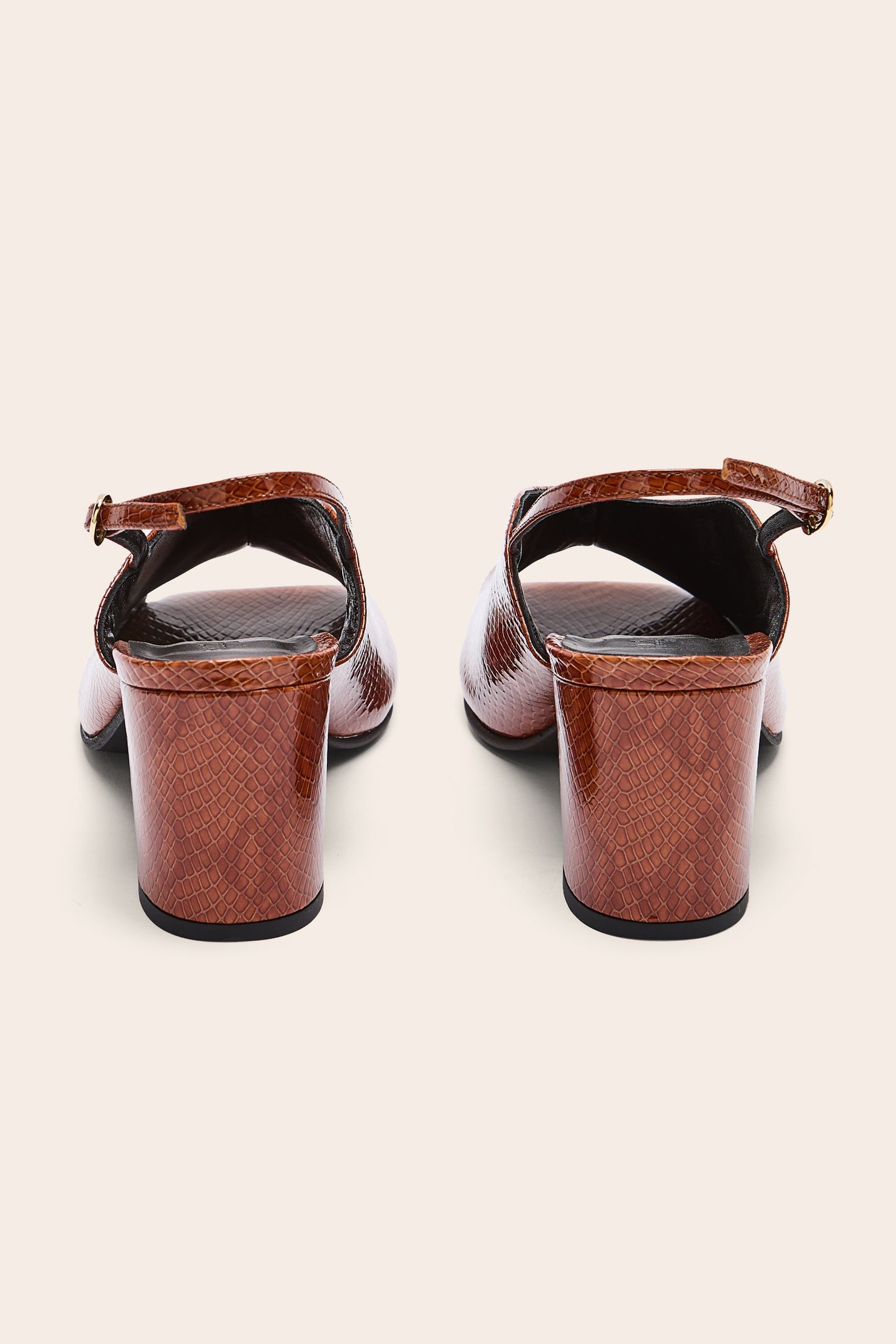 Barbara sandals in embossed camel patent leather
