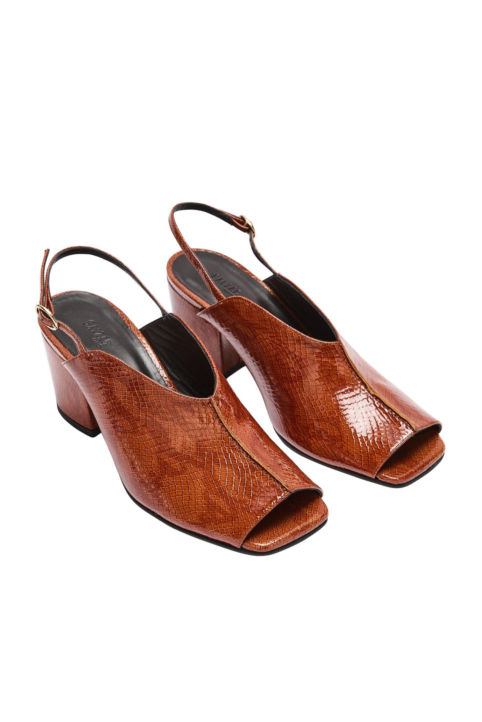Sandals Barbara patent embossed camel