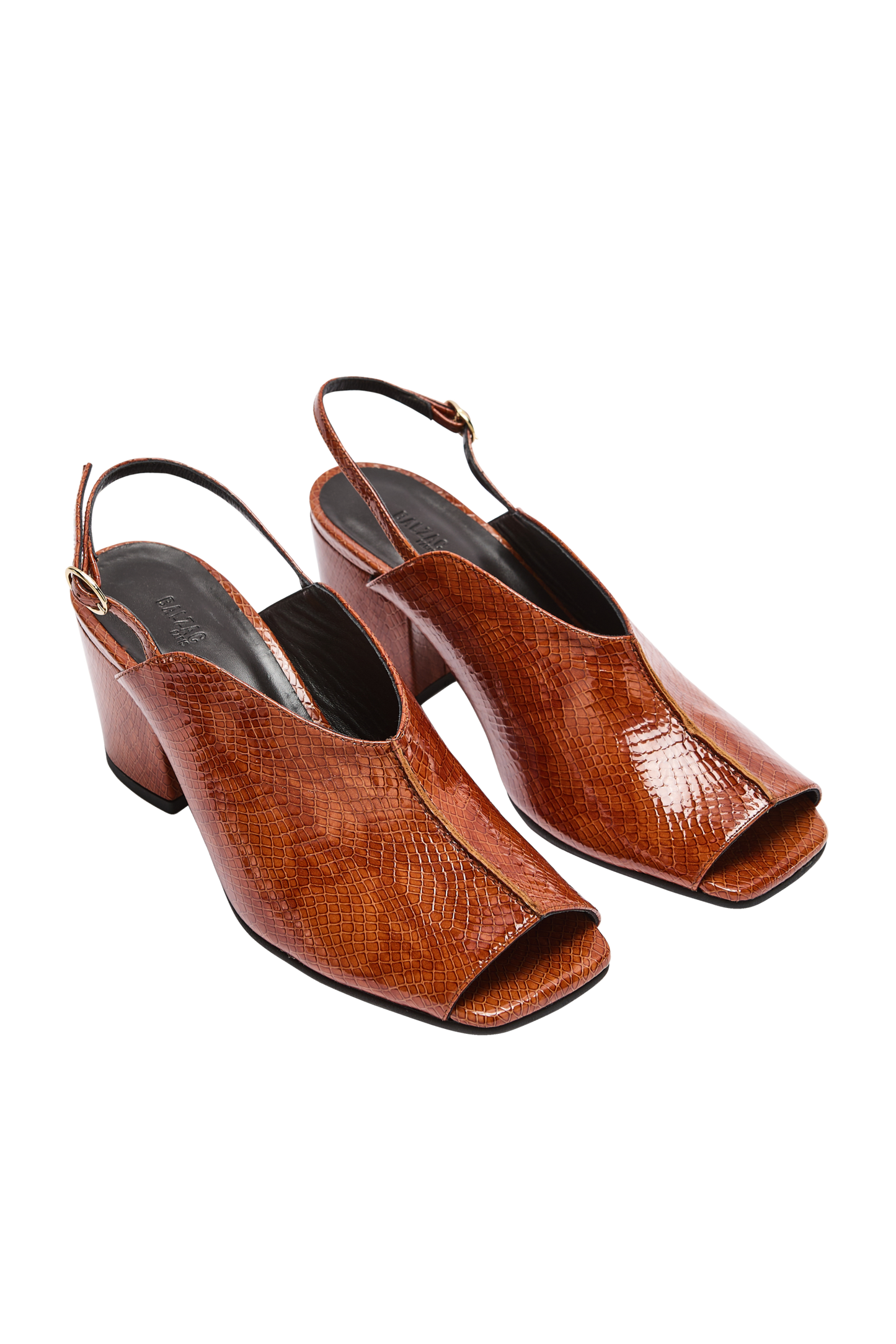 Barbara sandals in embossed camel patent leather