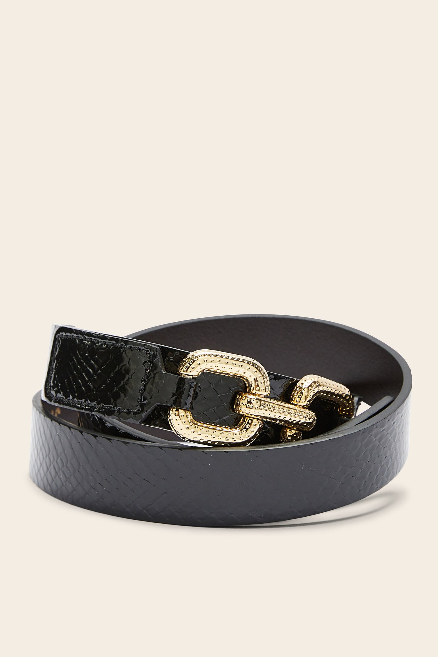 Ceane belt, embossed black patent leather