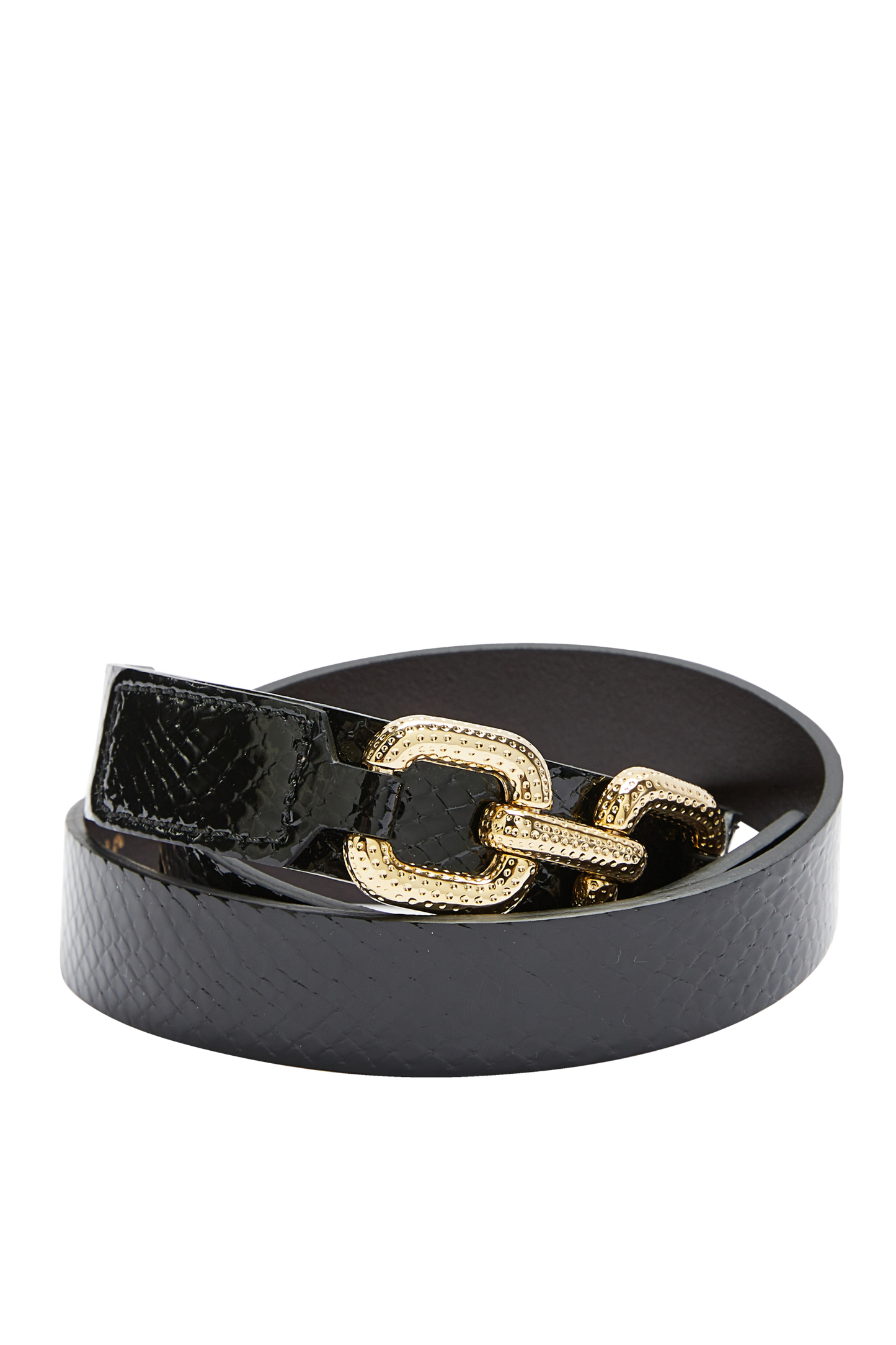Ceane belt, embossed black patent leather