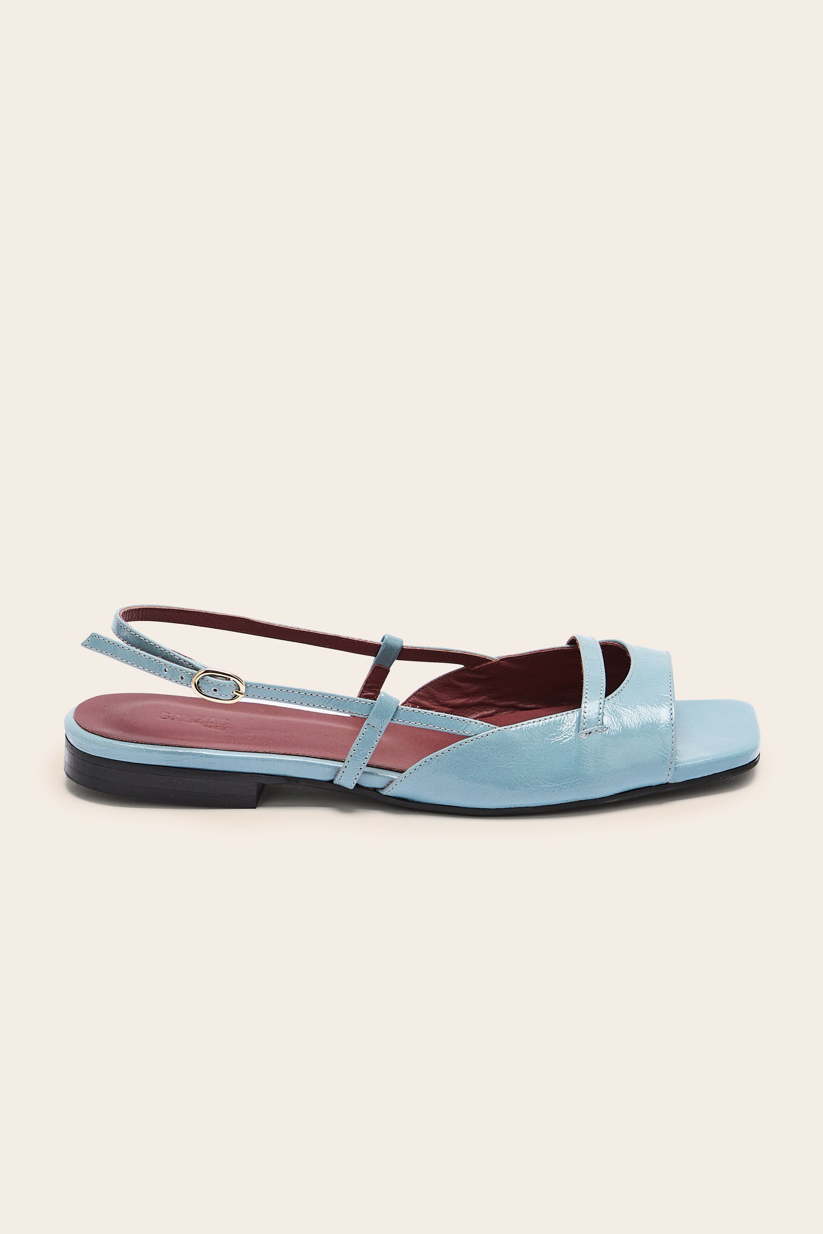 Sandals Dona patent crinkled blue piscine