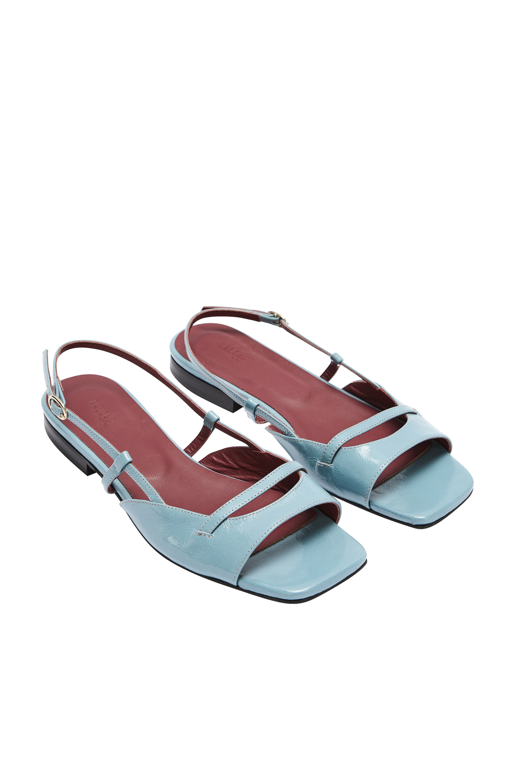 Sandals Dona patent crinkled blue piscine
