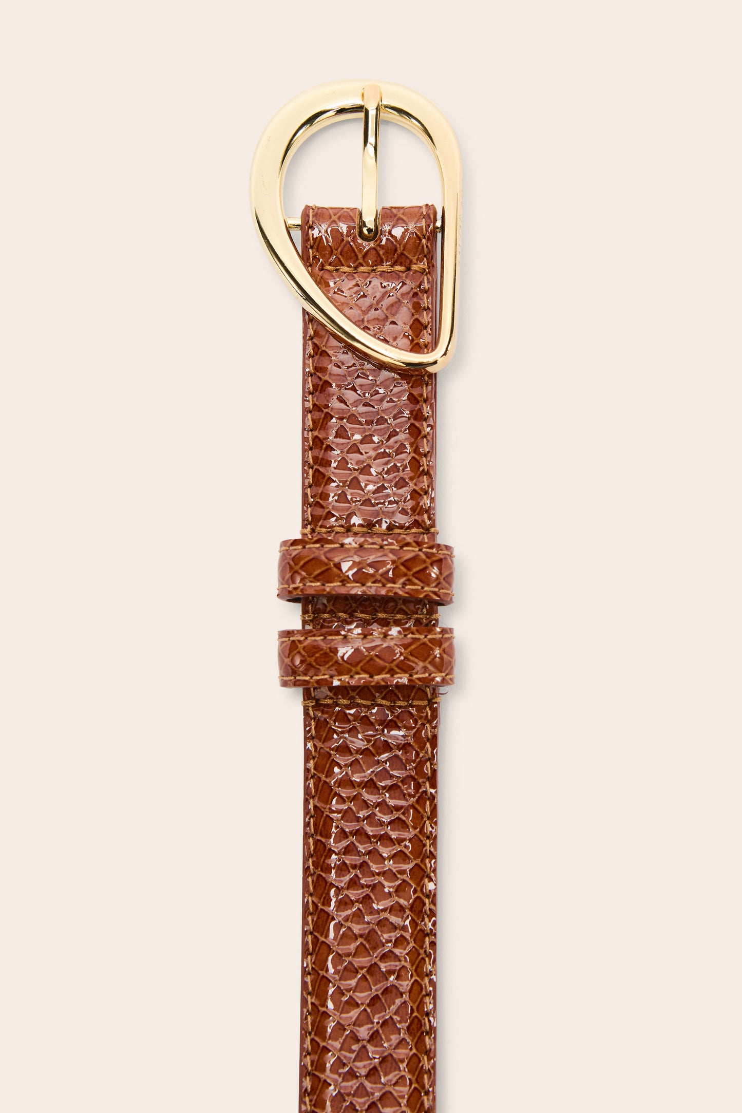 Basma embossed camel patent leather belt