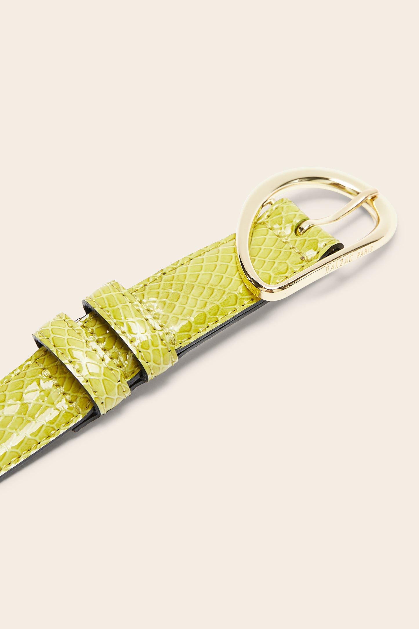 Basma belt, embossed anise green patent leather