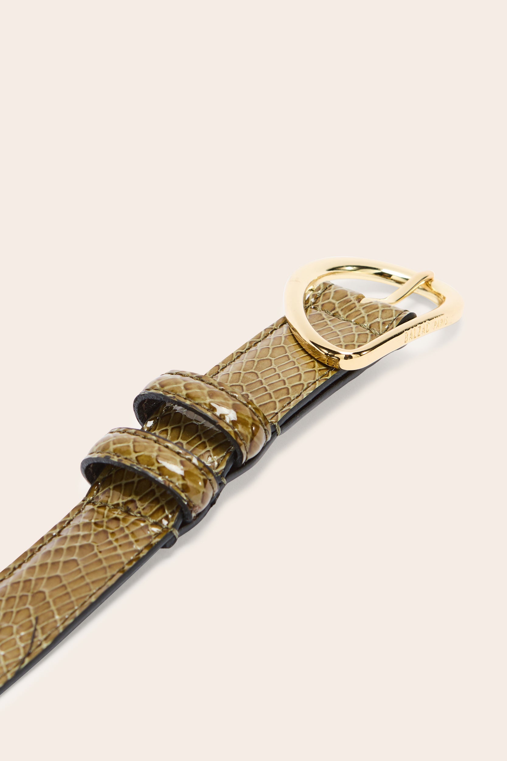 Belt Basma patent embossed khaki