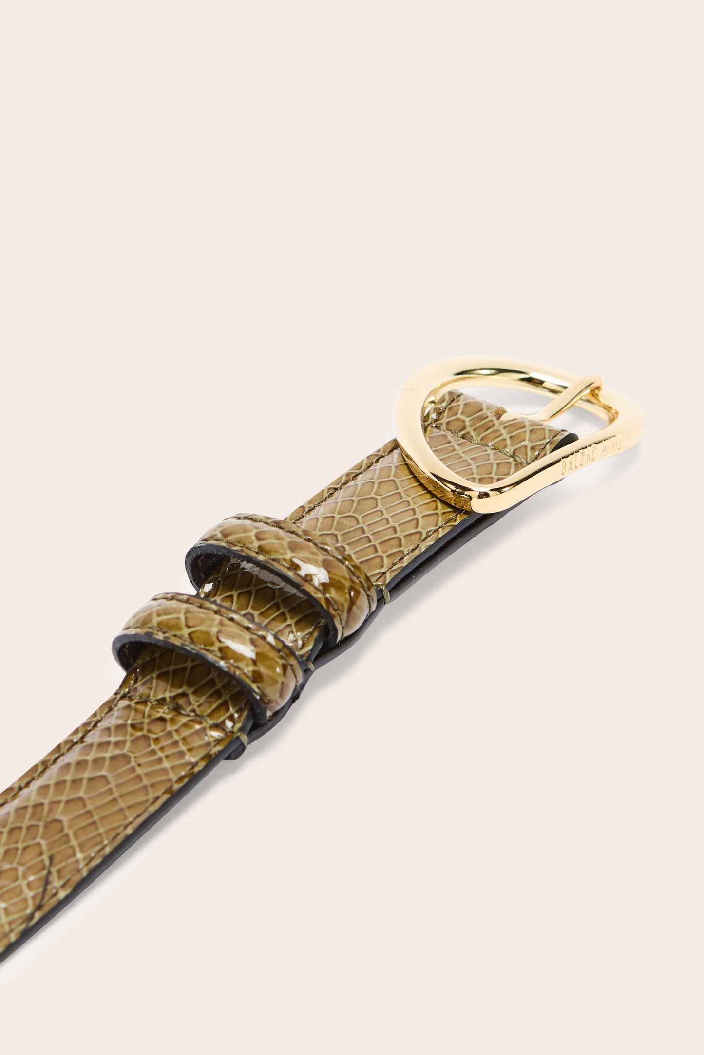 Basma patent leather embossed khaki belt