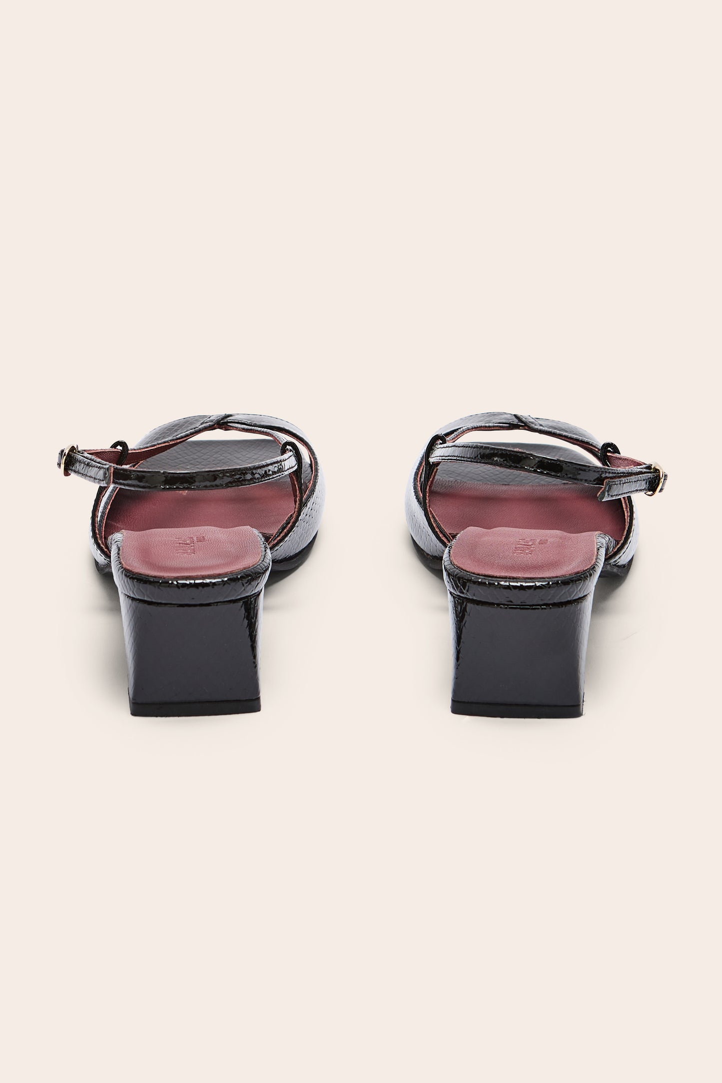 Black embossed patent leather Tella sandals