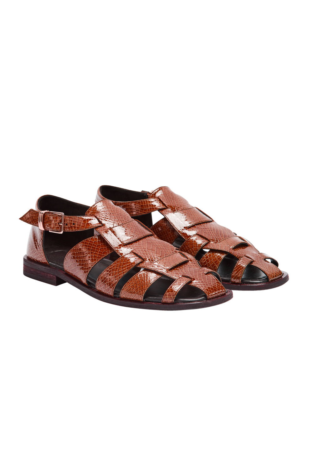 Luce embossed camel patent leather sandals