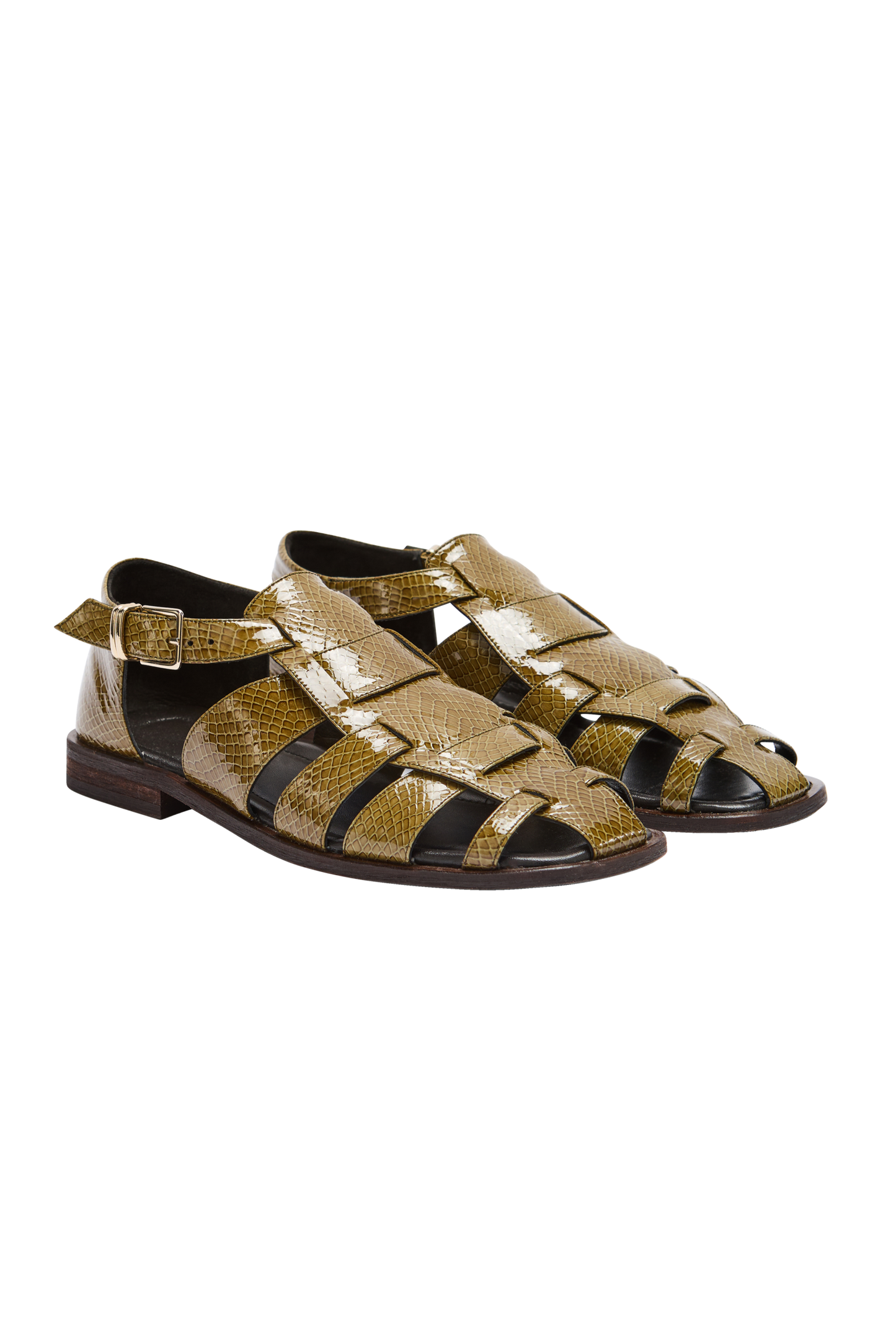 Luce patent leather embossed sandals in khaki