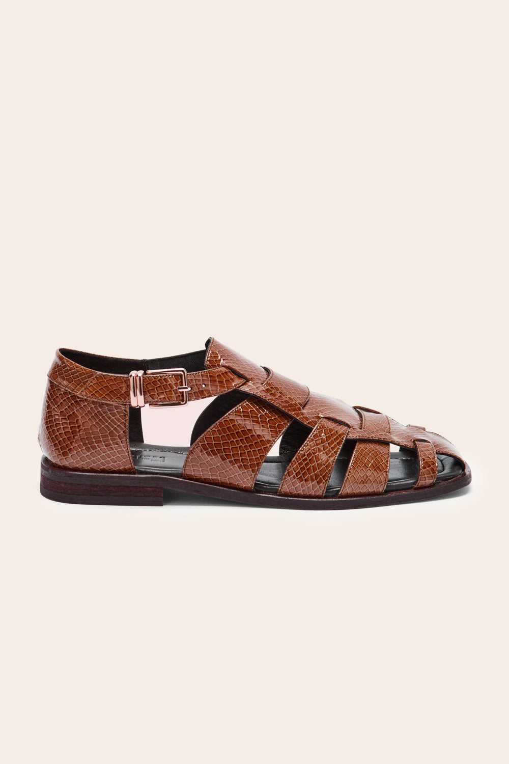 Luce embossed camel patent leather sandals