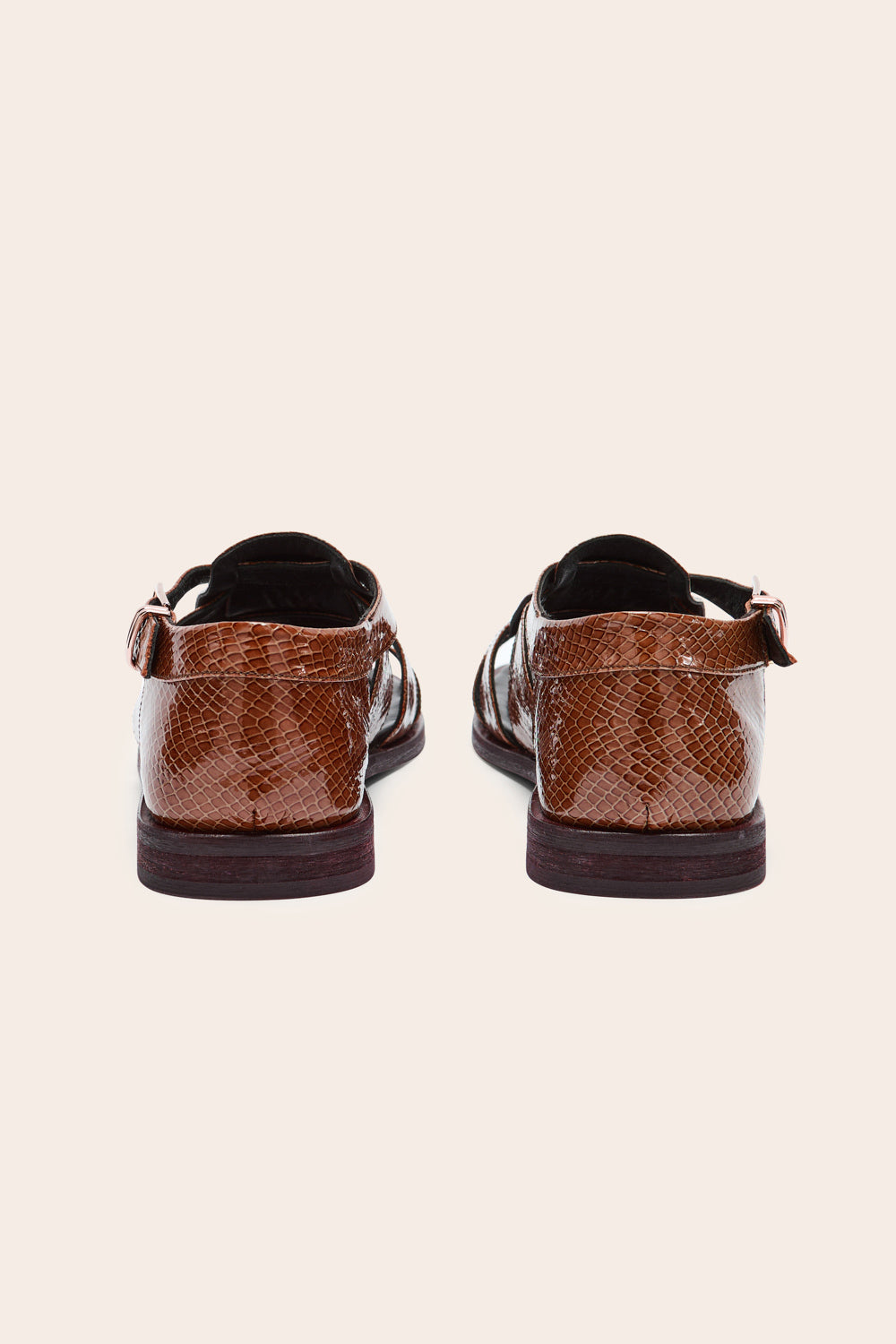 Luce embossed camel patent leather sandals
