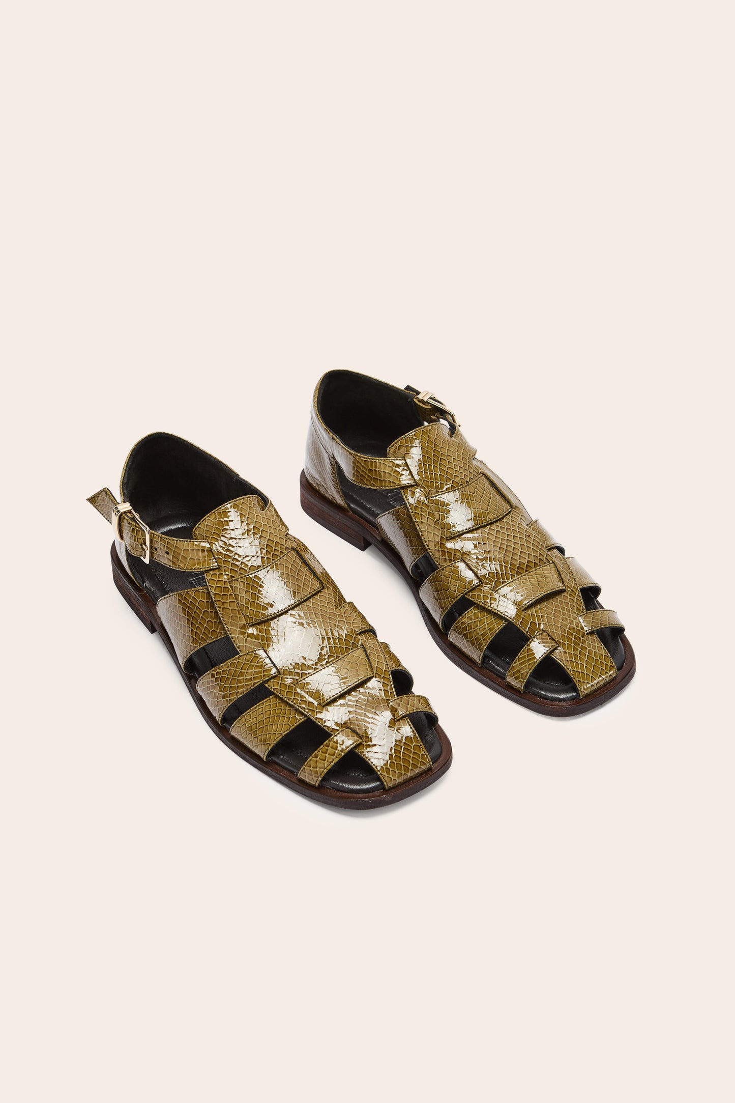 Luce patent leather embossed sandals in khaki
