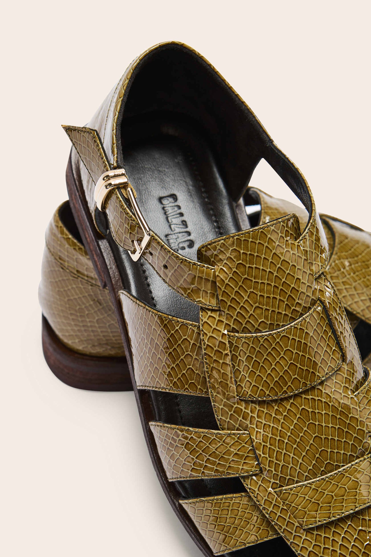 Luce patent leather embossed sandals in khaki
