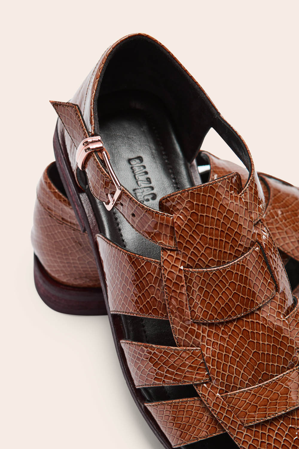 Luce embossed camel patent leather sandals