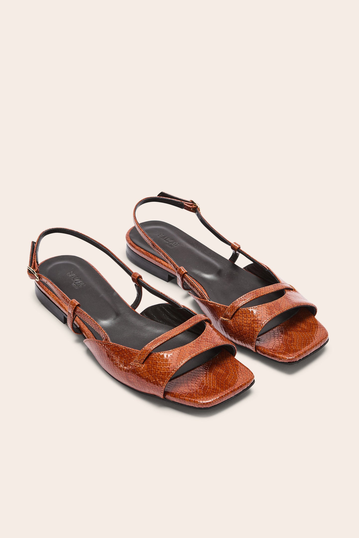 Dona embossed patent leather sandals, camel