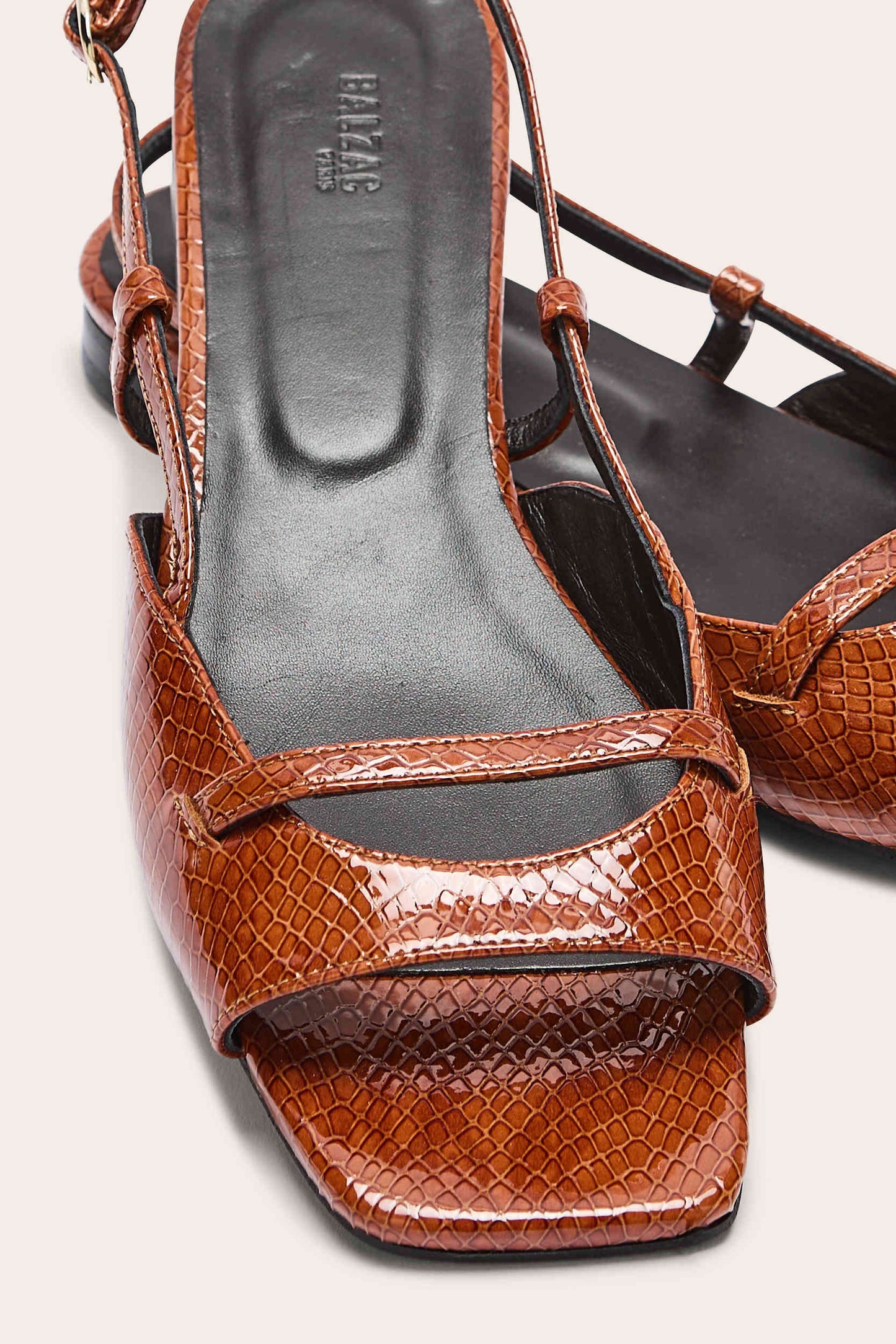Dona embossed patent leather sandals, camel