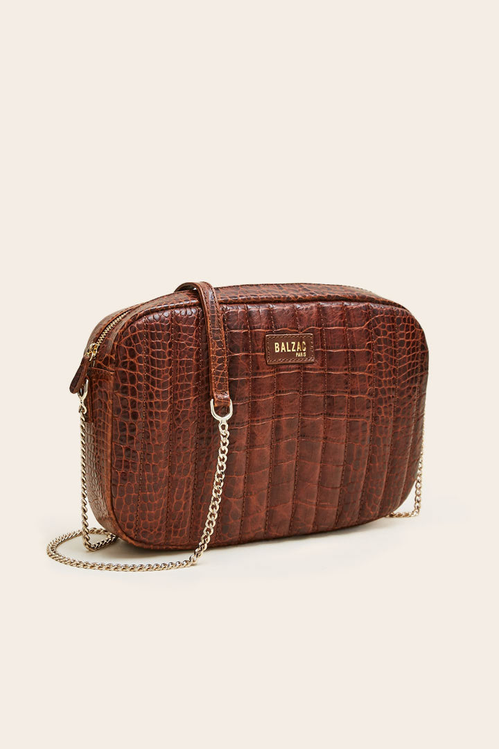 Large cognac embossed Cesar bag