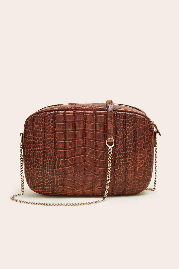 Large cognac embossed Cesar bag