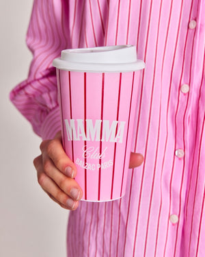 Travel mug rayures rose et rouge
