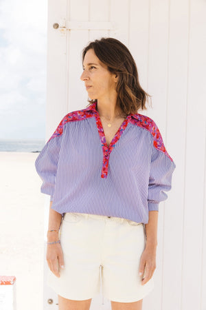 Nonante quatre purple and white blouse
