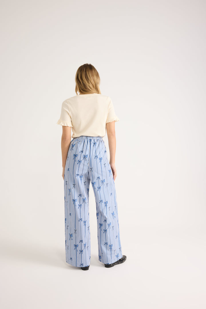 Pantalon Lisea imprimé noeuds bleu